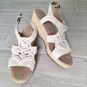 Soul Natralizer Women's Cream Crochet Espadrille Boho Wedge Sandals - Size 9.5